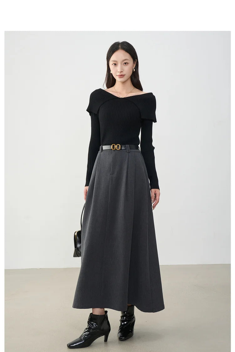 VIMLY Midi Women Skirt 2025 Autumn Office Lady Gray A-line Bud Elegant Ladies Skirt Zipper Loose Pockets Female Skirts A2202