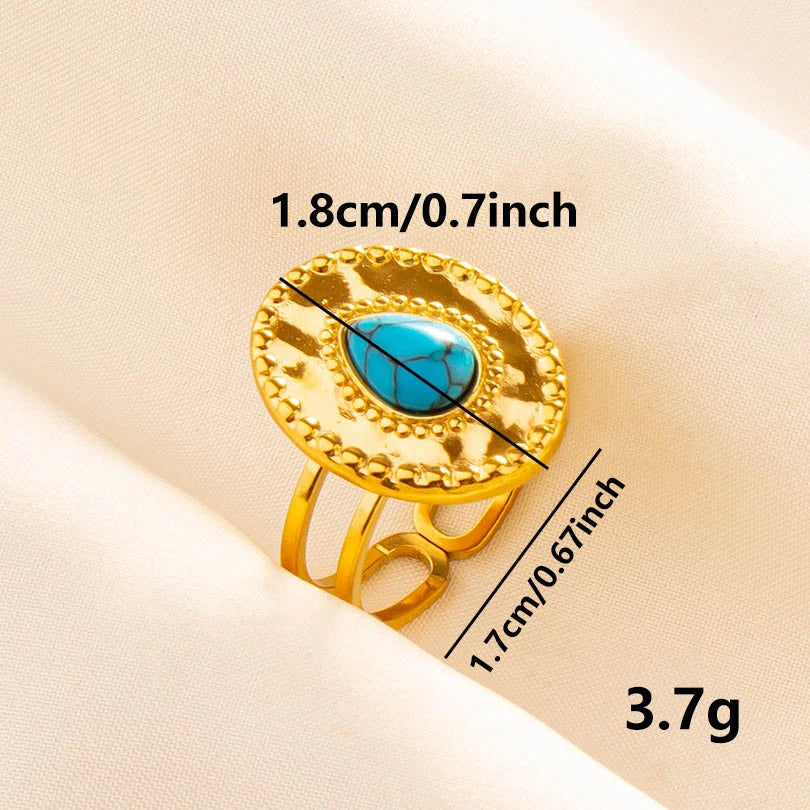 2pcs/lot Vintage Turquoise Gold Plated Knuckle Rings Blue Synthetic Stone Stainless Steel Rings Boho Jewelry Women Gifts No Fade