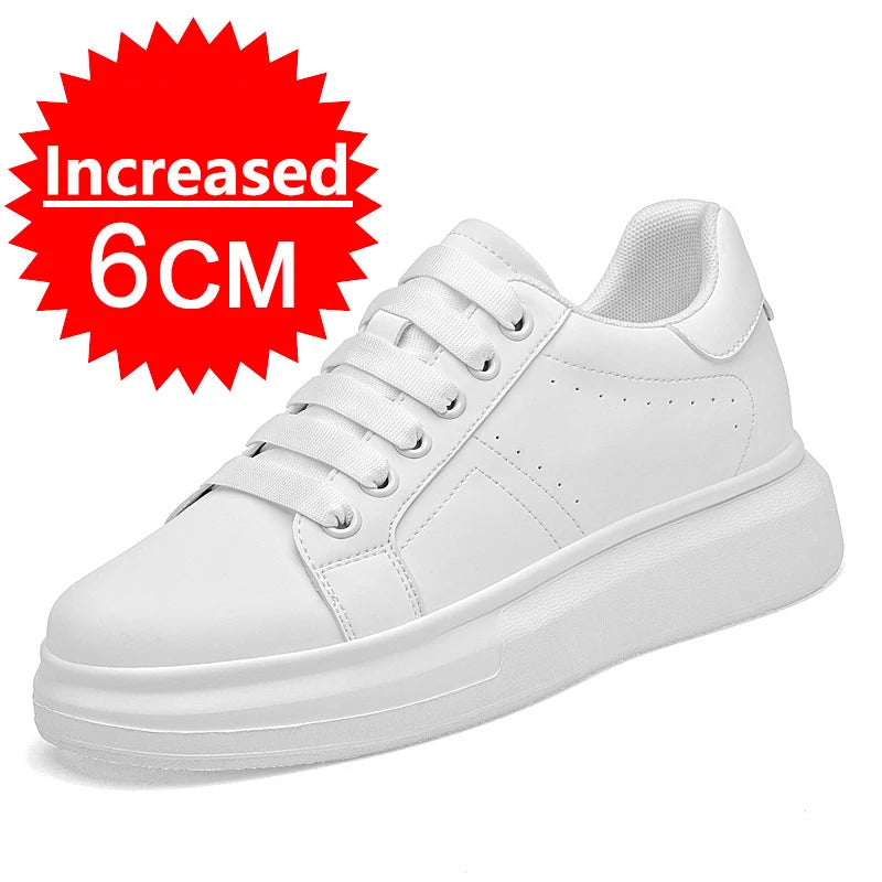 Fashion PU Leather Elevator Shoes for Men 6cm 8cm 10cm Invisible Height Increase White Sneakers Cortex Heightening Casual Shoes