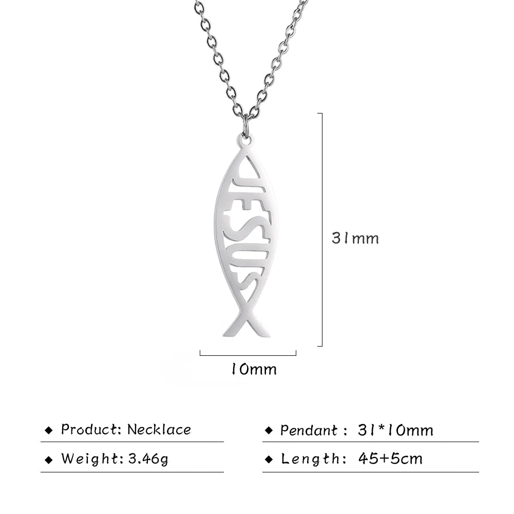 LIKGREAT Christian Jesus Fish Pendant Necklace for Women Stainless Steel Ichthys Faith Pray Choker Jewelry Valentine's Day Gifts