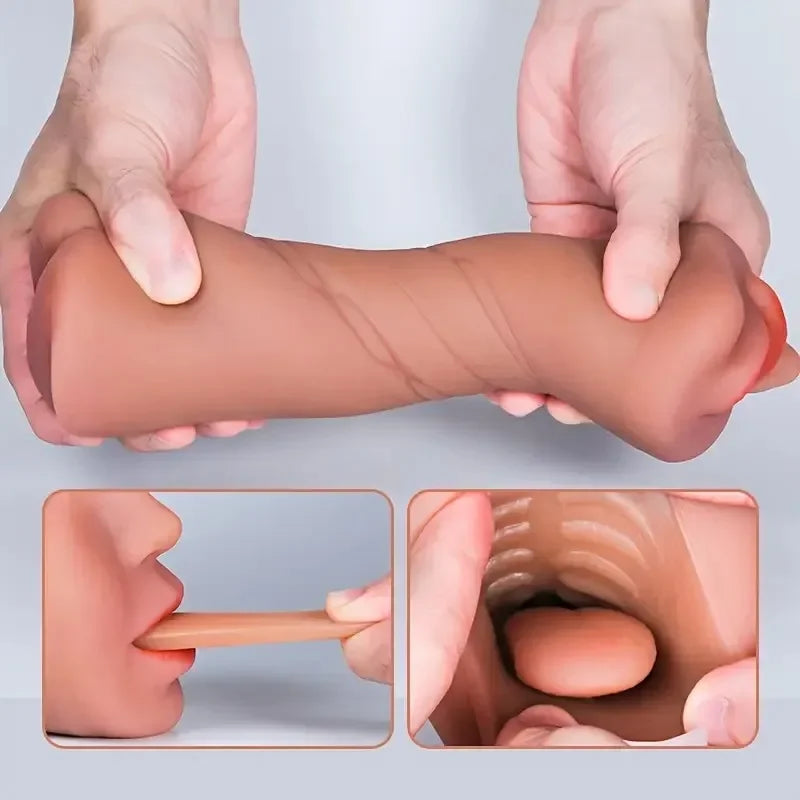 3-in-1 Male Masturbator - Deep Throat + Artificial Real Pussy + Realistic Rubber Vagina, Oral Blowjob Toy