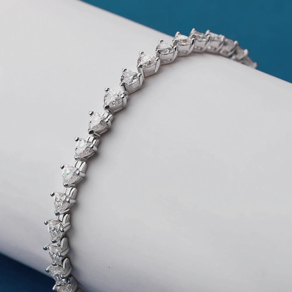 MUXIFC 3mm Heart Cut Moissanite Tennis Bracelet for Women Lab Diamond GRA Certified D VVS1 Link Bangle 925 Silver Luxury Jewelry