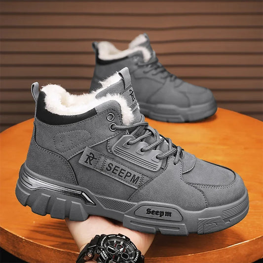Winter New Fleece-Lined Cotton Shoes Fashionable Outdoor Snow Boots Trendy Warm High-Top Work Shoes Wholesale Men's Footwear