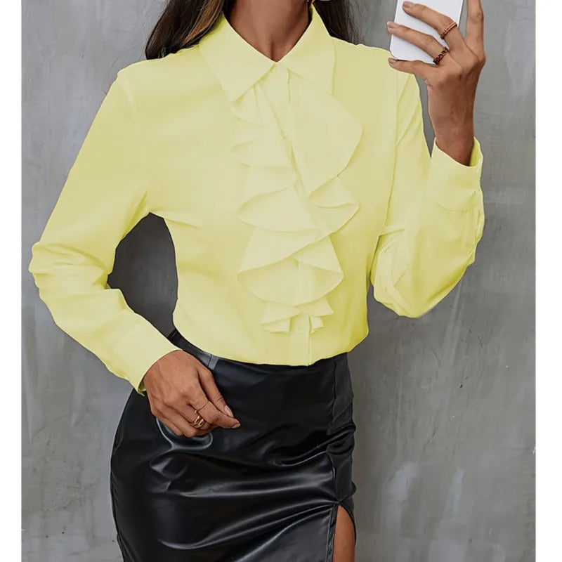 Boho Women's White Loose Chiffon Shirt Spring Fall Long Sleeve New Fashion Ruffled Tops Elegant Casual Blouses For Women Clothes