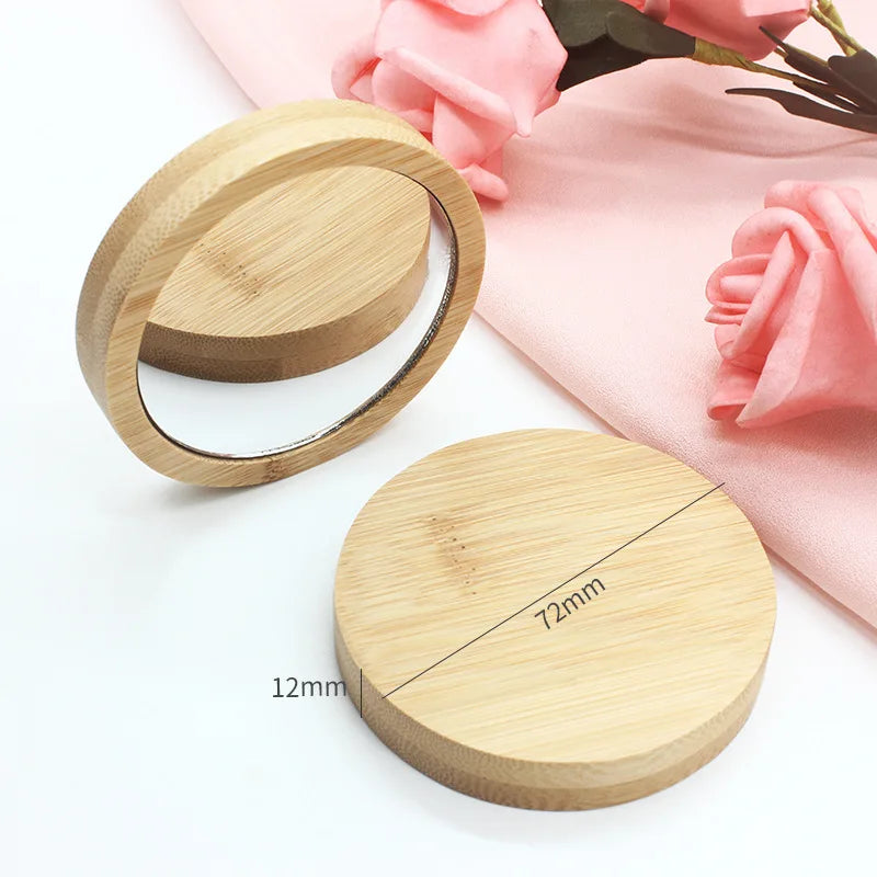 7.2*7.2cm Pure Wood Makeup Mirror Functional Wood Stylish Girls' Round Mirror Versatile Portable Mirror for Beauty Tool