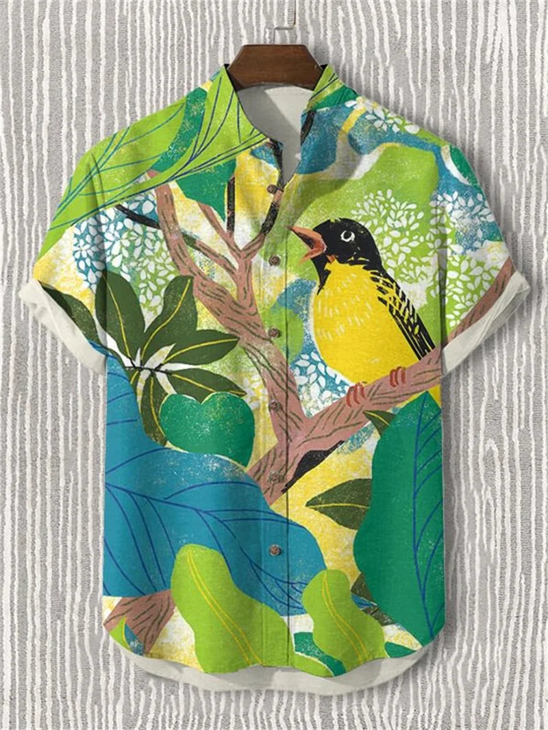 Summer printed men's short sleeved shirt Hawaii fashion lapel top plus size casual men's shirt 2025 style