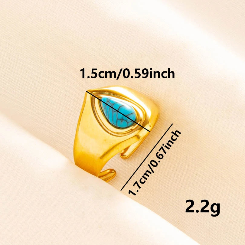 2pcs/lot Vintage Turquoise Gold Plated Knuckle Rings Blue Synthetic Stone Stainless Steel Rings Boho Jewelry Women Gifts No Fade