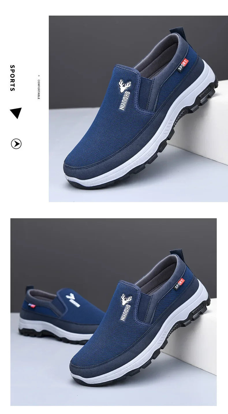 Beijing Men's Cloth Shoes Soft Bottom Breathable Anti-Slip Elderly Walking Shoes Slip-On round Toe Casual Rubber Soled Shoes