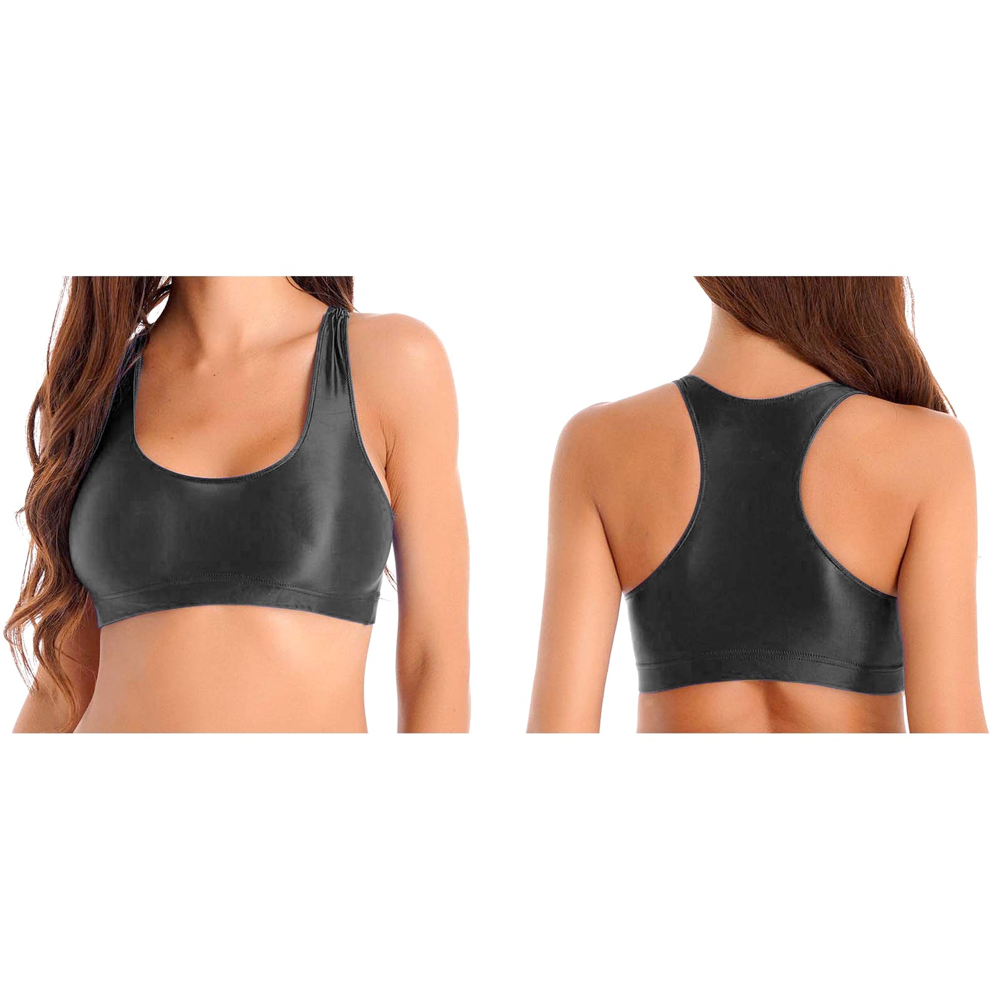 Women Glossy Swimsuit Outfit Oil Shiny Camis Crop Top Sports Fitness Smooth Tank Tops T-shirt With Panties Boxer Shorts Swimwear