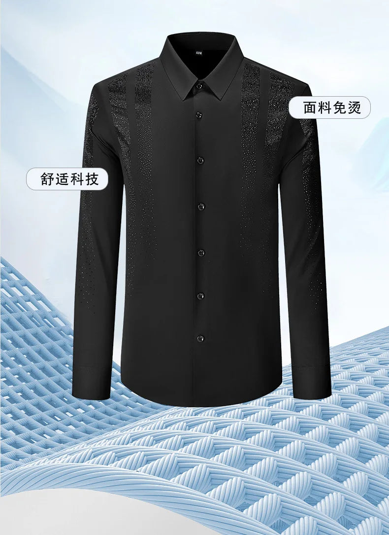 Shiny Rhinestone Long Sleeved Shirt for Men Slim Casual Business Dress Shirts High Quality Versatile Banquet Party Luxury Shirt