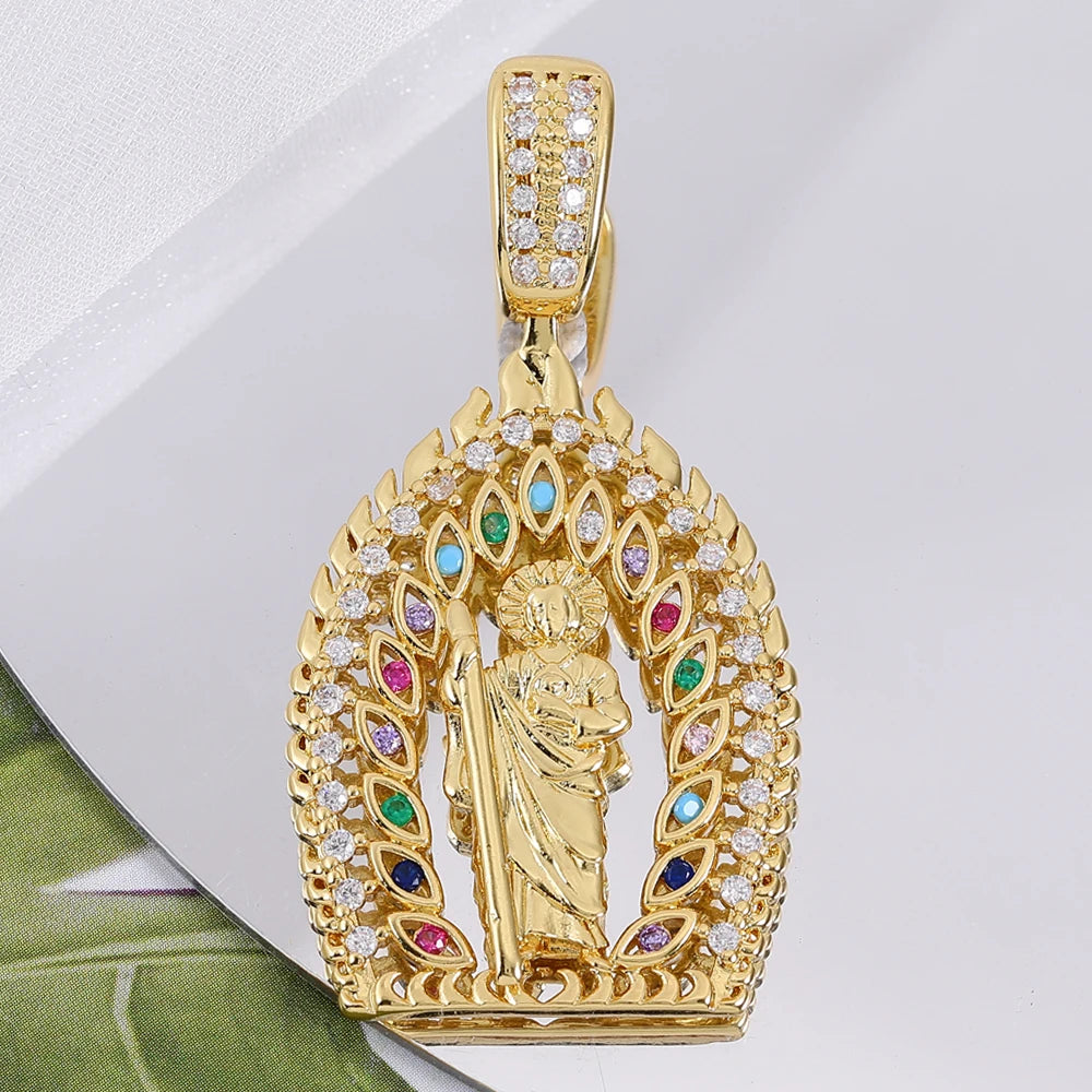 Juya 18K Real Gold Plated Religious Pendant Jewelry Making Supplies Creative Saint Mary Virgin Christian Cross Charms Supplies