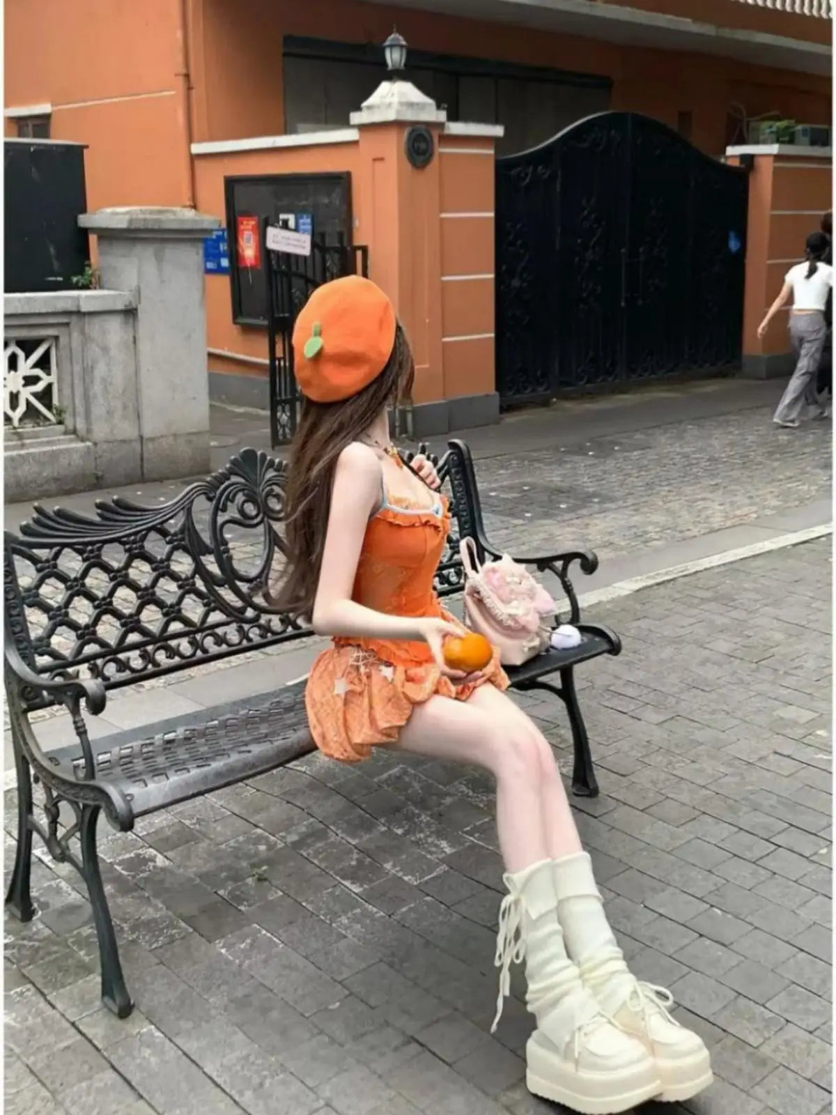 College Style Womens Retro Mini Skirt Orange Lace Striped Plaid Bud Skirt Y2k Millennium Summer Sweet Slim Dopamine Suspender