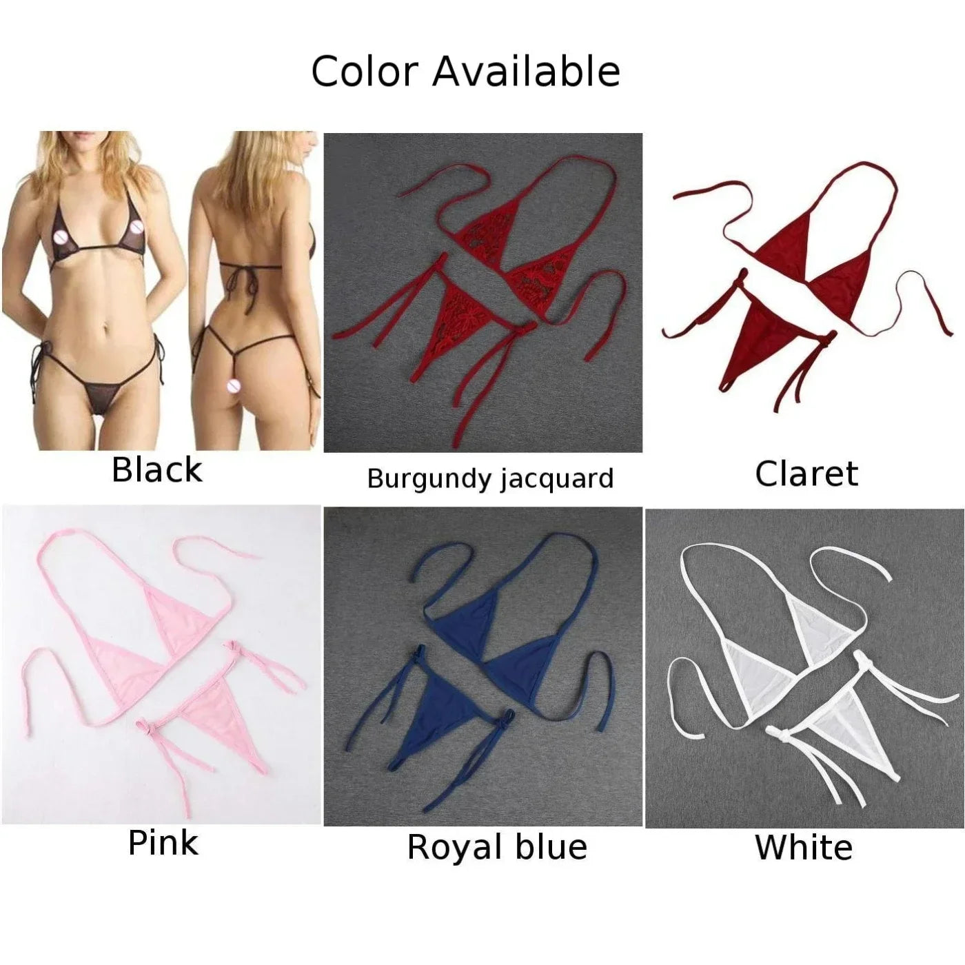 Womens Sexy Lingerie Bikini See ThrougSwimwear 2 Piece Bra With Tie Side Comfortable Thong Solid Color Beachwear Fashion Bustier