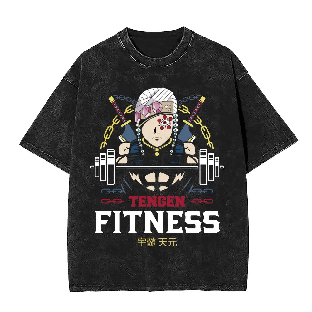 Demon Slayer Tengen Uzui Ninju Mice GYM Washed T Shirts Kimetsu No Yaiba Tee Shirt Cotton T-Shirt Unisex Casual Oversized Tops