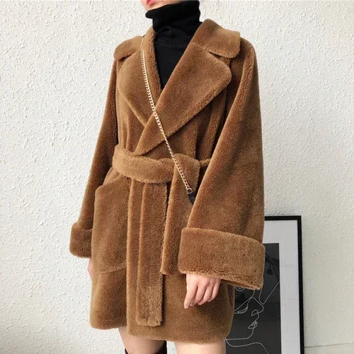 100% Wool Coat Fashion Slim Jackets for Women 2024 Soft Coat Female Autumn Winter Sheep Shearing Coat Ropa Para Mujer