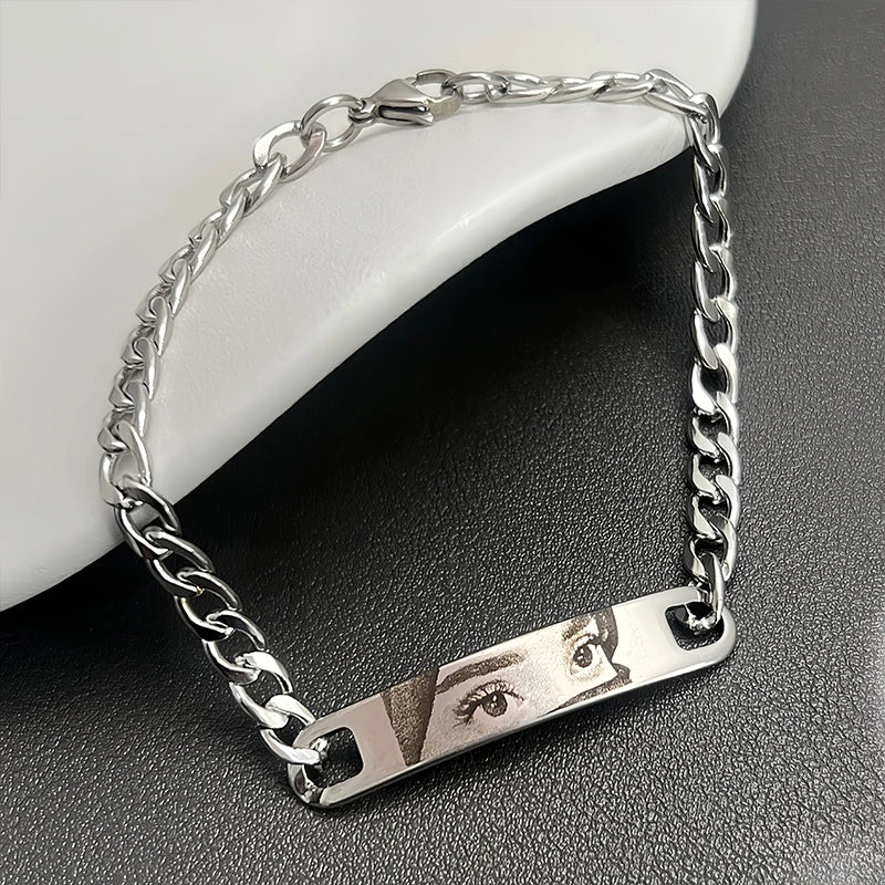 Personalized Customized Eyes Photo Stainless Steel Bracelets With Photo Laser Engraved Eyes Luxury Men's Bracelets Custom Gifts