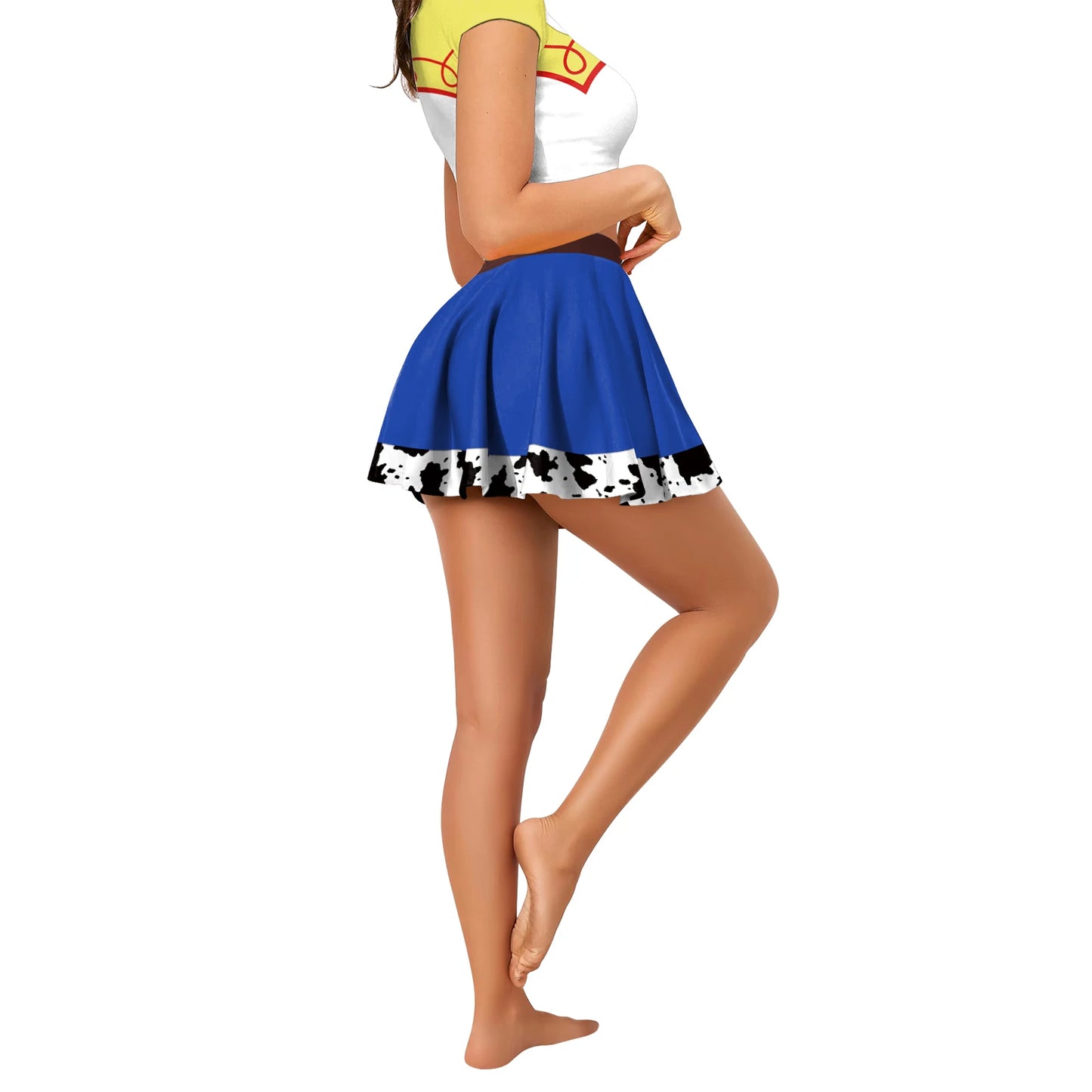 Nadanbao Jessie Halloween Cosplay Skirt for Women 3D Patchwork Printing Crop Top Blue Short Skirt Fashion Cheerleaders Clothing