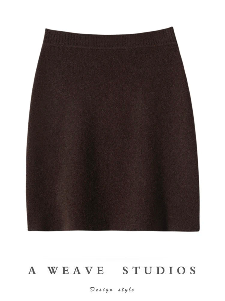 New Chic Women 100% Cashmere Mini Skirt Preppy Style Cashmere Knitted Skirt Autumn Winter Soft Warm Luxury Cashmere Dress