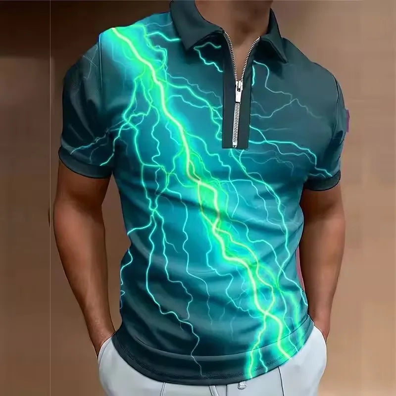 Fashion Lightning Pattern Men's Polos T-Shirts 6XL Plus Size Short Sleeve 3D Printed Street Hip Hop POLO Tee Summer Casual Tops