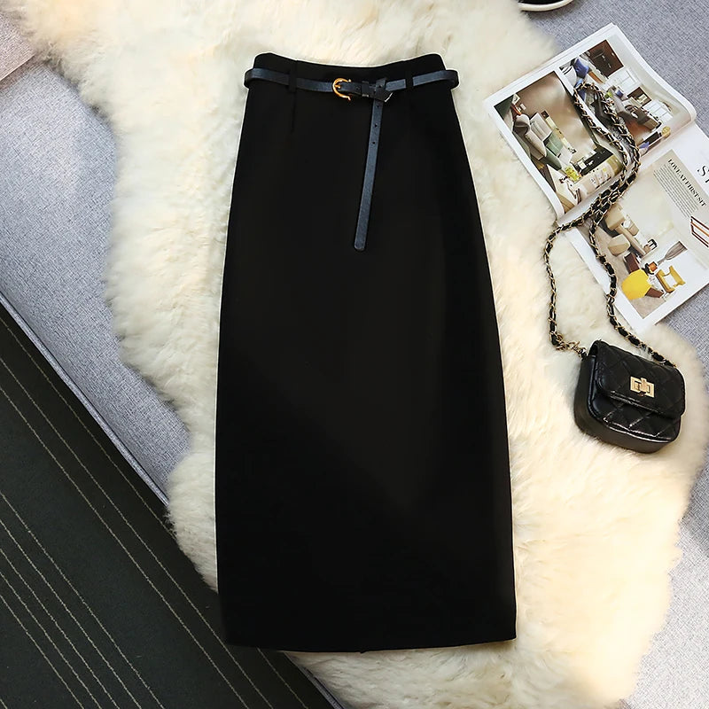 High Waist Suit Sle  Skirt Korean Spring Autumn New Wrap around a Line Skirt for Women Casual Loose Fit a pe
