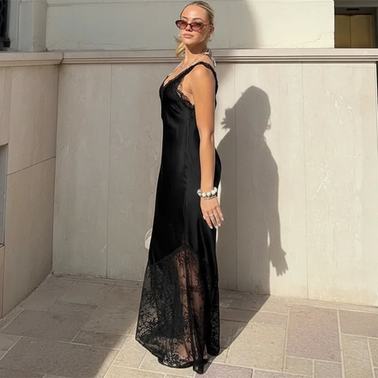 Tornova Sexy Spaghetti Strap Lace Dress For Women Fashion Splice Elegant Backless Long Dress Slim Vacation Party Female Clothes