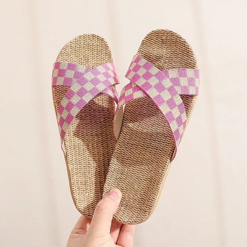 Women's EVA Linen Slippers Couple Indoor Slippers Cotton Home Non-slip Thick Bottom Summer Sandal Slippers Men