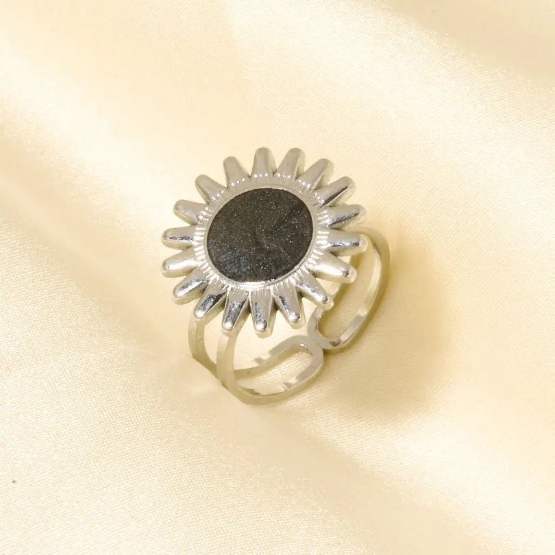 Elegant Ring Enamel Stainless Steel Rings For Women Men Accessories Flower Plant Jewelry Open Adjustable Real Gold Plated Bagues