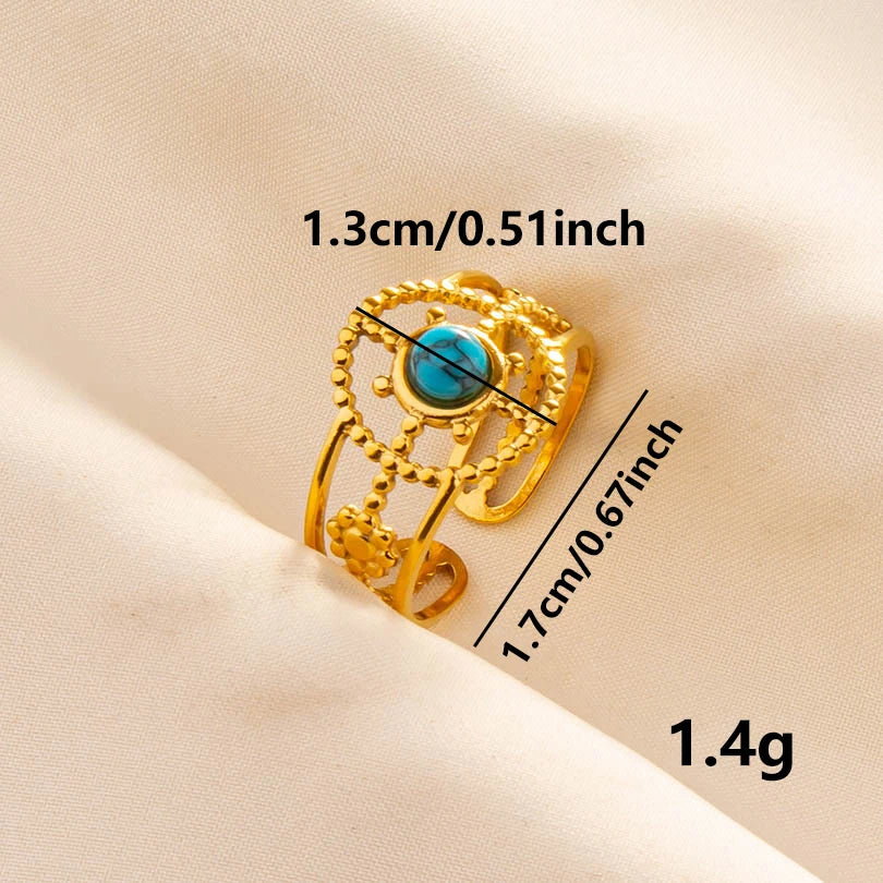 2pcs/lot Vintage Turquoise Gold Plated Knuckle Rings Blue Synthetic Stone Stainless Steel Rings Boho Jewelry Women Gifts No Fade