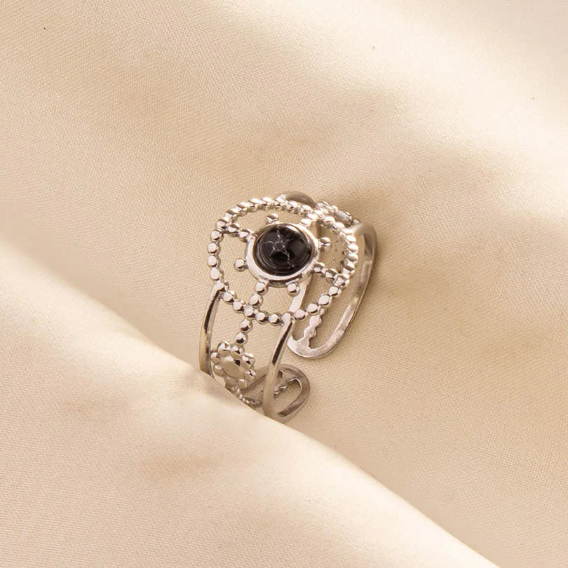 5PCS Boho Turquoise Rings Hippie Stainless Steel White Gemstone Adjustable Rings Women Girls Gift Knuckle Rings Bohemian Jewelry