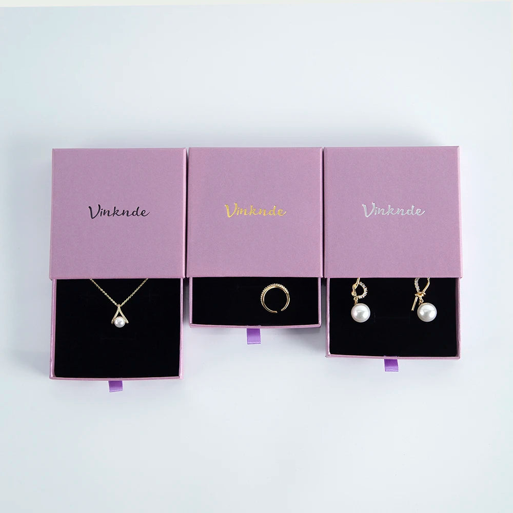 Wholesale 24pcs Custom Jewelry Packaging Box with logo Pink Cardboard Drawer Sliding Jewellery Earrings Ring Necklace Gift Boxes