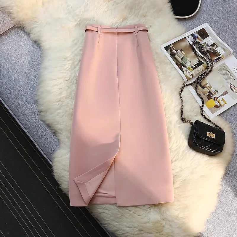 High Waist Suit Sle  Skirt Korean Spring Autumn New Wrap around a Line Skirt for Women Casual Loose Fit a pe