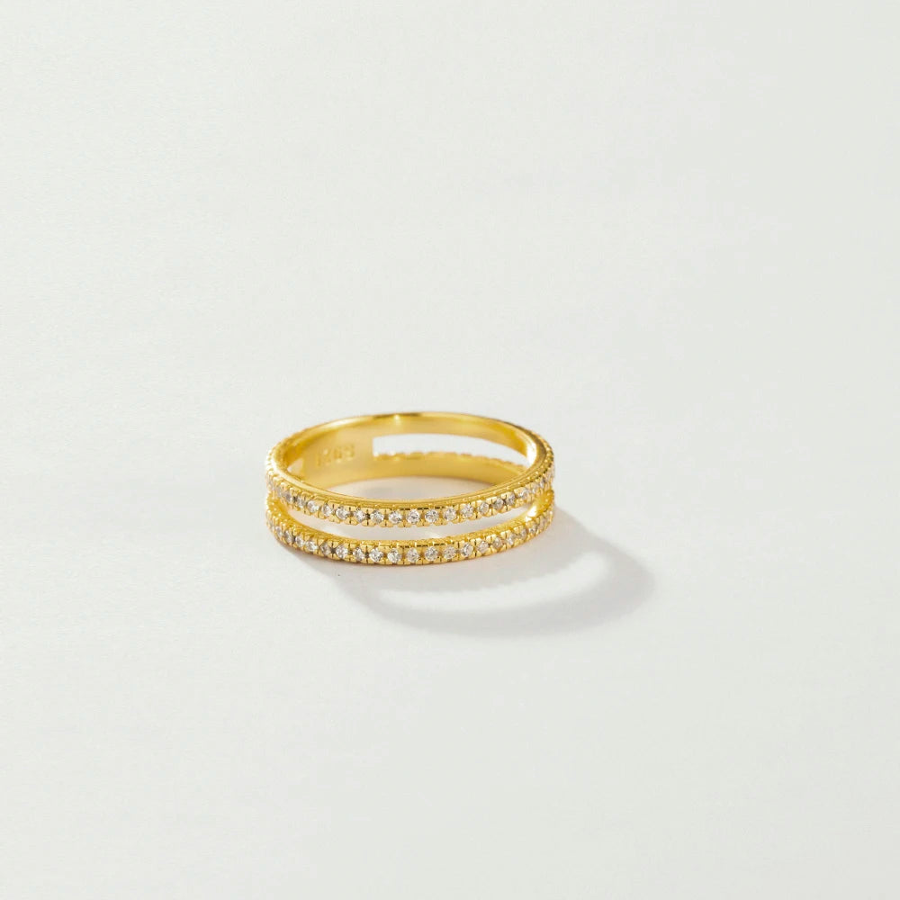 VEWANT 925 Sterling Silver Recyclable Two CZ Pave Double Line Ring Women Crystal Luxury Wedding Birthday Jewelry