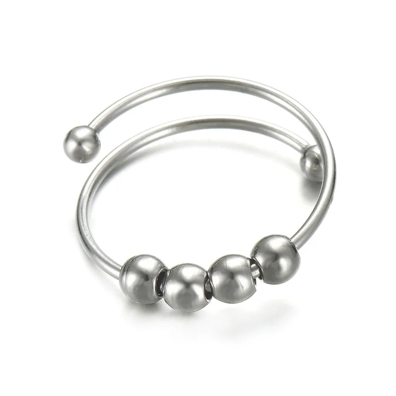 Stainless Steel Balls Beads Rings for Girls women  Rotate Freely  Antistress Spiral Bead Rotate esthetic Jewlery