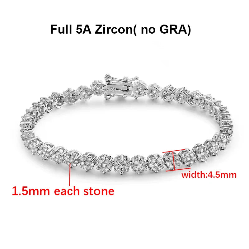 BXINY Flower Full Moissanite Tennis Bracelets 925 Sterling Silver D Color Lab Diamond for Women Hand Chain Gift Fine Jewelry GRA