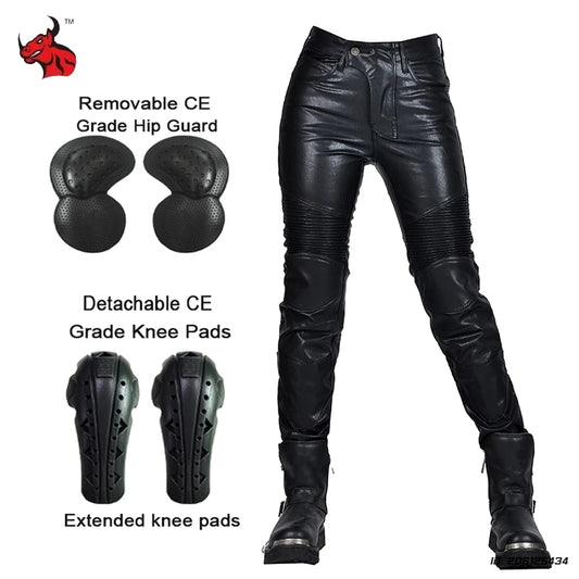 Motocross Racing Pants PU Leather Biker Trousers Waterproof Windproof Women With CE Knee Hip Pad Racing Motorbike Trousers Pants