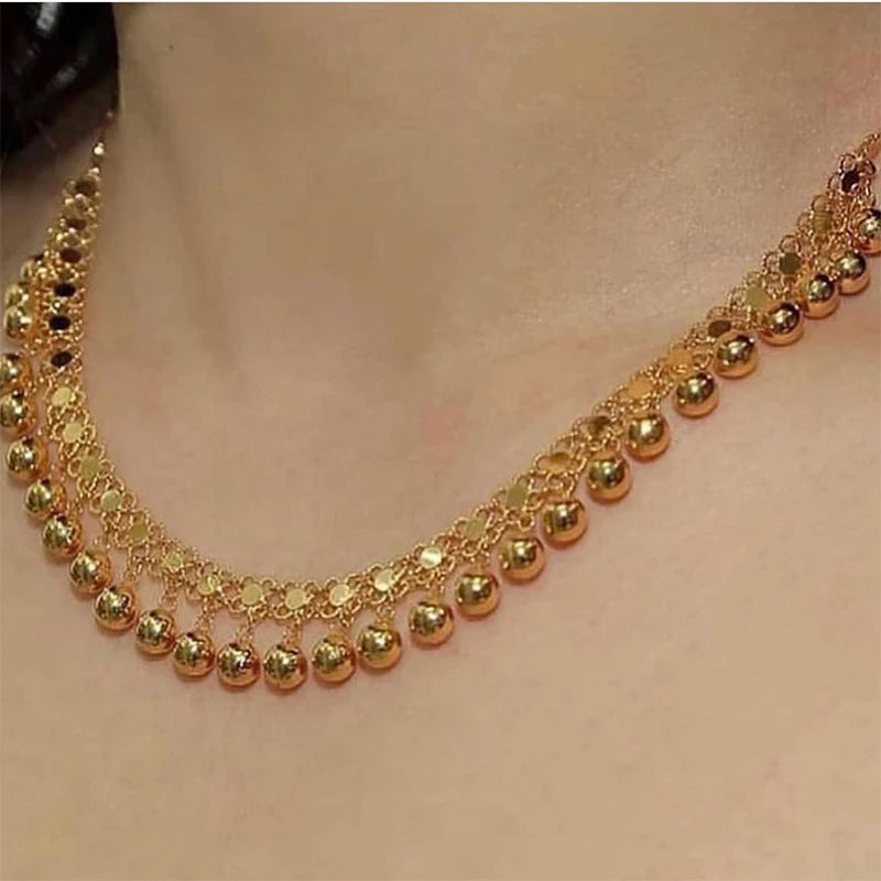 Turkish Arab Wedding Jewelry Set Dangle Ball Tassels Necklace Earring Set Middle East Jewelry Gift for Women Gold Plated Jewelry