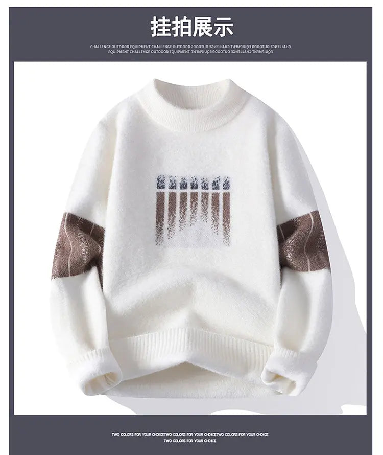 New Winter Tops Handsome Pullover Men Korean Harajuku Mens Christmas Sweaters Grade Luxury Thick Warm Sweater