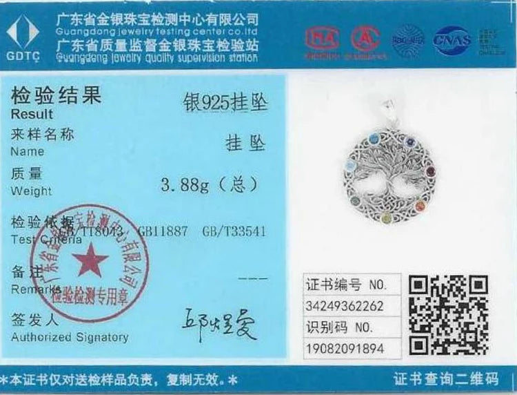 Eudora Original 925 Sterling Silver Tree of Life Necklace for Women Man 7 Color Chakra Pendant Tree Jewelry Mom Grandma Gifts