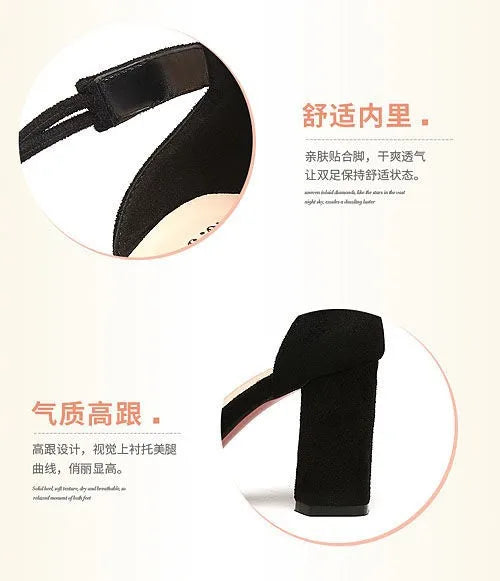 2025 Summer Square High Heels Women Shoes Flock Pointed Sandals Sexy Female Sandalias Shoes Ankle Buckle 6cm Heel Casual Pumps