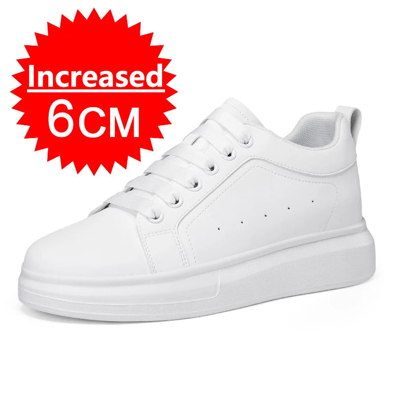 Fashion PU Leather Elevator Shoes for Men 6cm 8cm 10cm Invisible Height Increase White Sneakers Cortex Heightening Casual Shoes