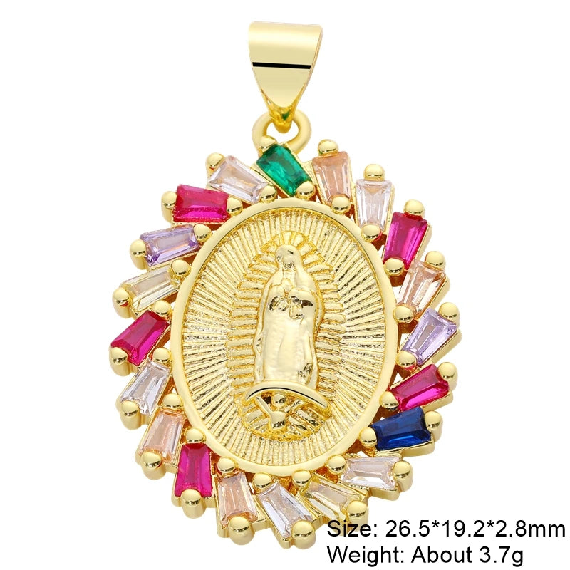 Juya 18K Real Gold Plated Religious Pendant Jewelry Making Supplies Creative Saint Mary Virgin Christian Cross Charms Supplies