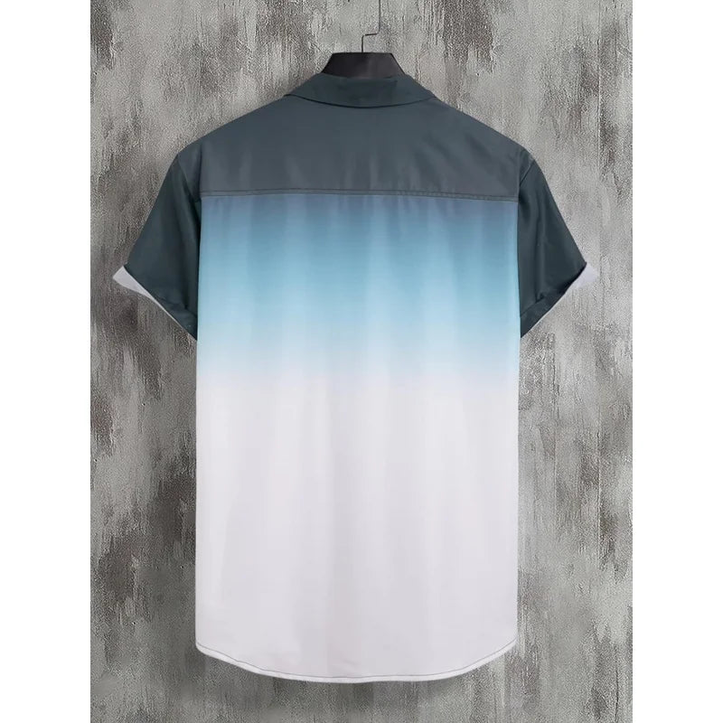 Men Shirt Ombre Gradient Short Sleeve Button Down Shirt Casual Lightweight Summer Style