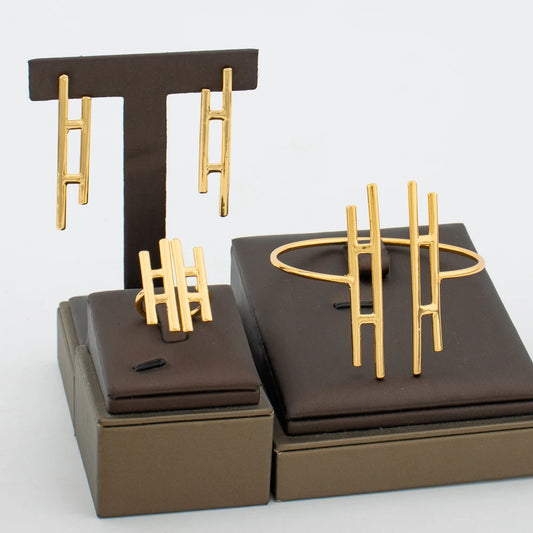 Women Fashion Jewelry Set Simple Design Stud Earrings and Bangle Ring Jewelry for Weddings Bride Hand Bangle and Earrings Set