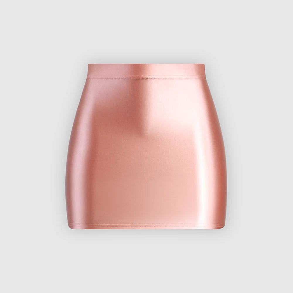 MJINM Women's Shiny Satin Glossy Skirts Hip Wrap One Step Skirts Smooth Bodycon Elastic Waist Half-body Causal Mini Short Skirts