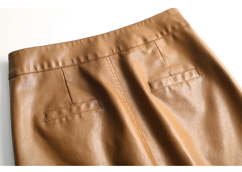 ZUZK Women  Knee Length PU Leather Skirt   Spring Autumn Solid Color Casual Straight Skirts PU Leather Skirts  3 Colors