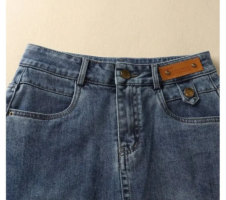 High Waist Denim Skirt Women's Spring Summer New Style Slimming Fashionable Versatile Small Size Draped Midi Skirt