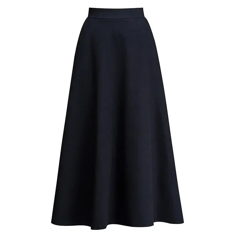 Autumn and Winter Solid Color Woolen Skirt Big Hem A- line Skirt High Waist Long Woman Skirts Mujer Faldas Saias Mulher