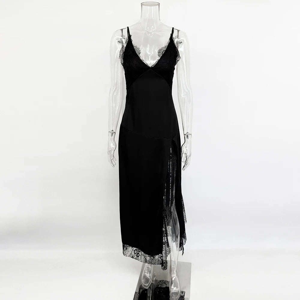 Talenza Black Luxury Evening Dress Women Sexy Lace Patchwork Sleeveless Backless Dress Elegant Party Look Fashion  Female Dress