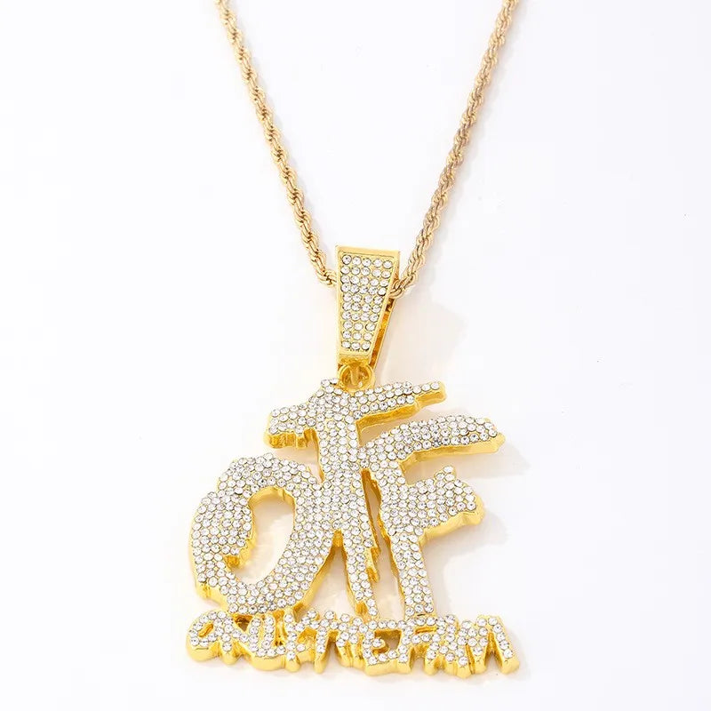 Luxurious Ice  Letter Otf Letter Pendant Necklace for Men and Women Fashion Rock Party Birthday Jewelry Gift