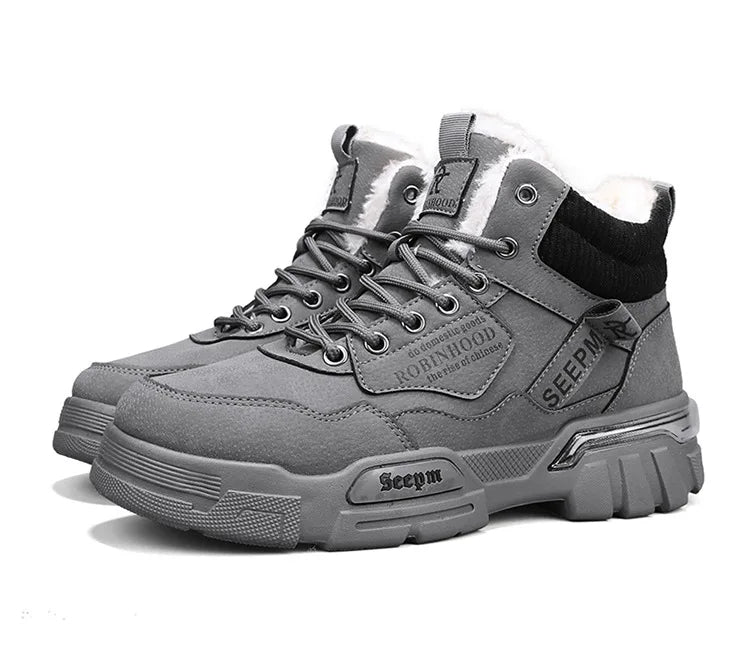 Winter New Fleece-Lined Cotton Shoes Fashionable Outdoor Snow Boots Trendy Warm High-Top Work Shoes Wholesale Men's Footwear